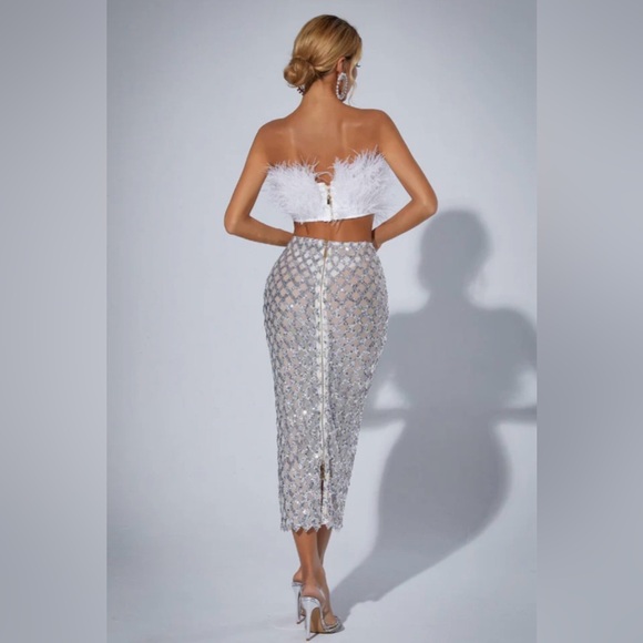 NWT. Private Label Runway WhiteFeather Sequin Bandage Set. - Picture 4 of 4